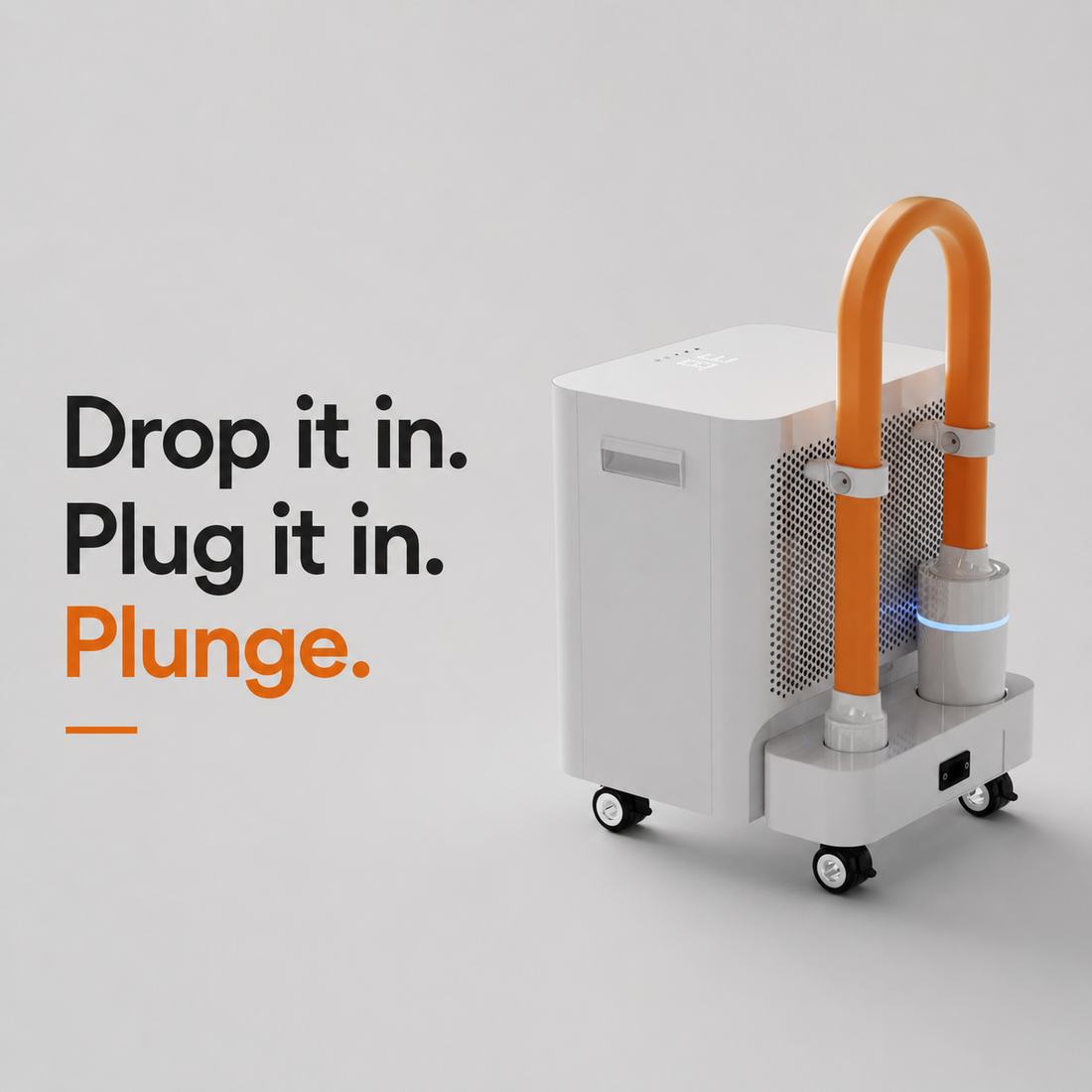 Modouge standalone cold plunge chiller unit next to a tub