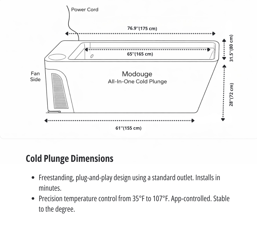 Modouge cold tub dimensions and placement guidelines diagram